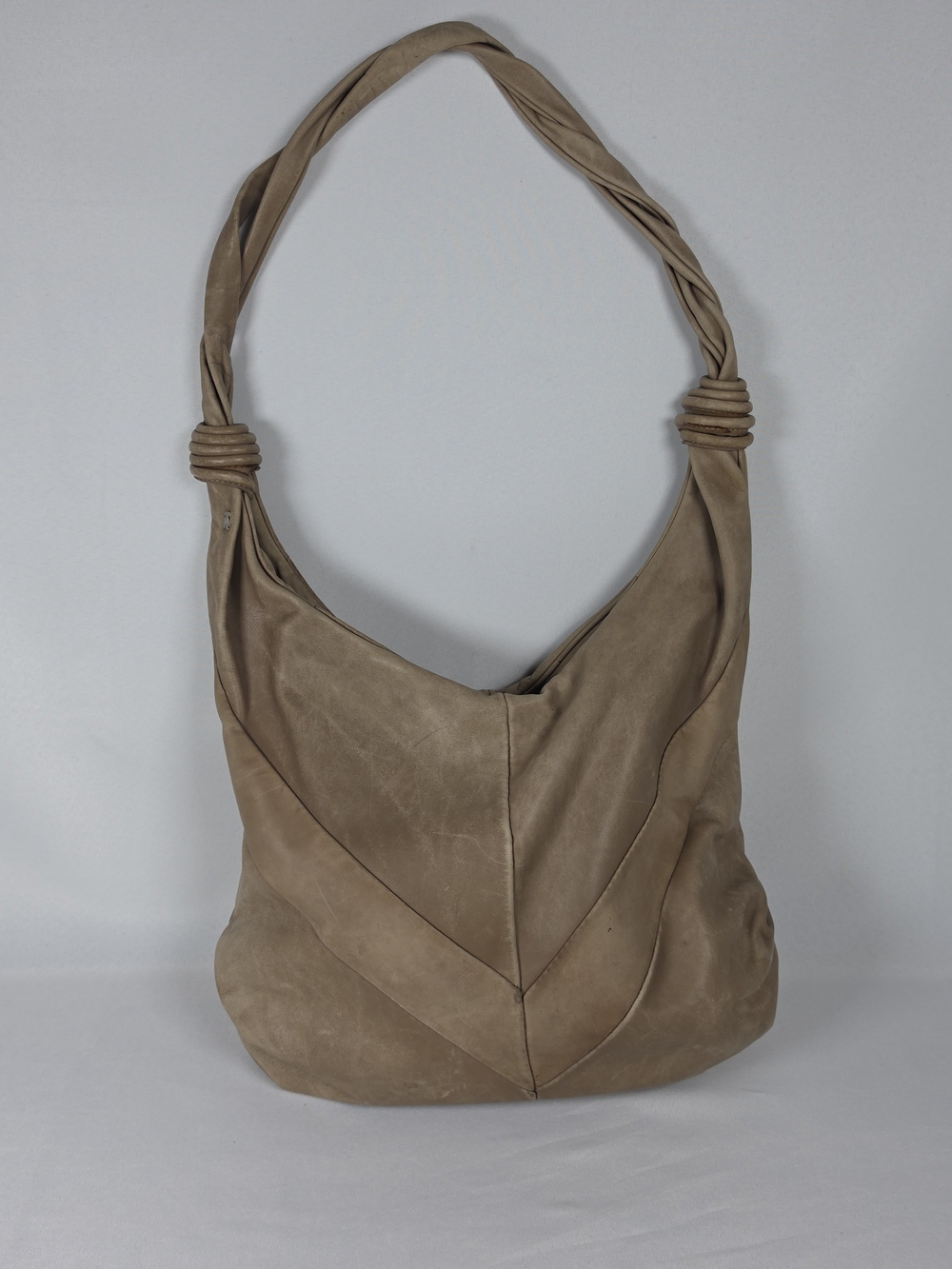 Tatiana Pelletterie Made in Italy Leather Hobo Bag Tan Slouchy Knotted Strap